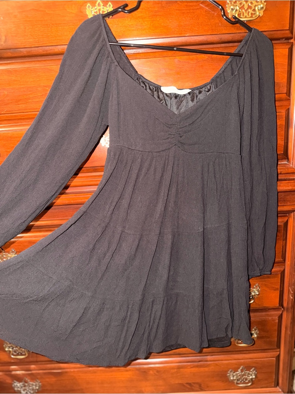 Altar’d State Medium Black Long Sleeve Tiered Mini Dress